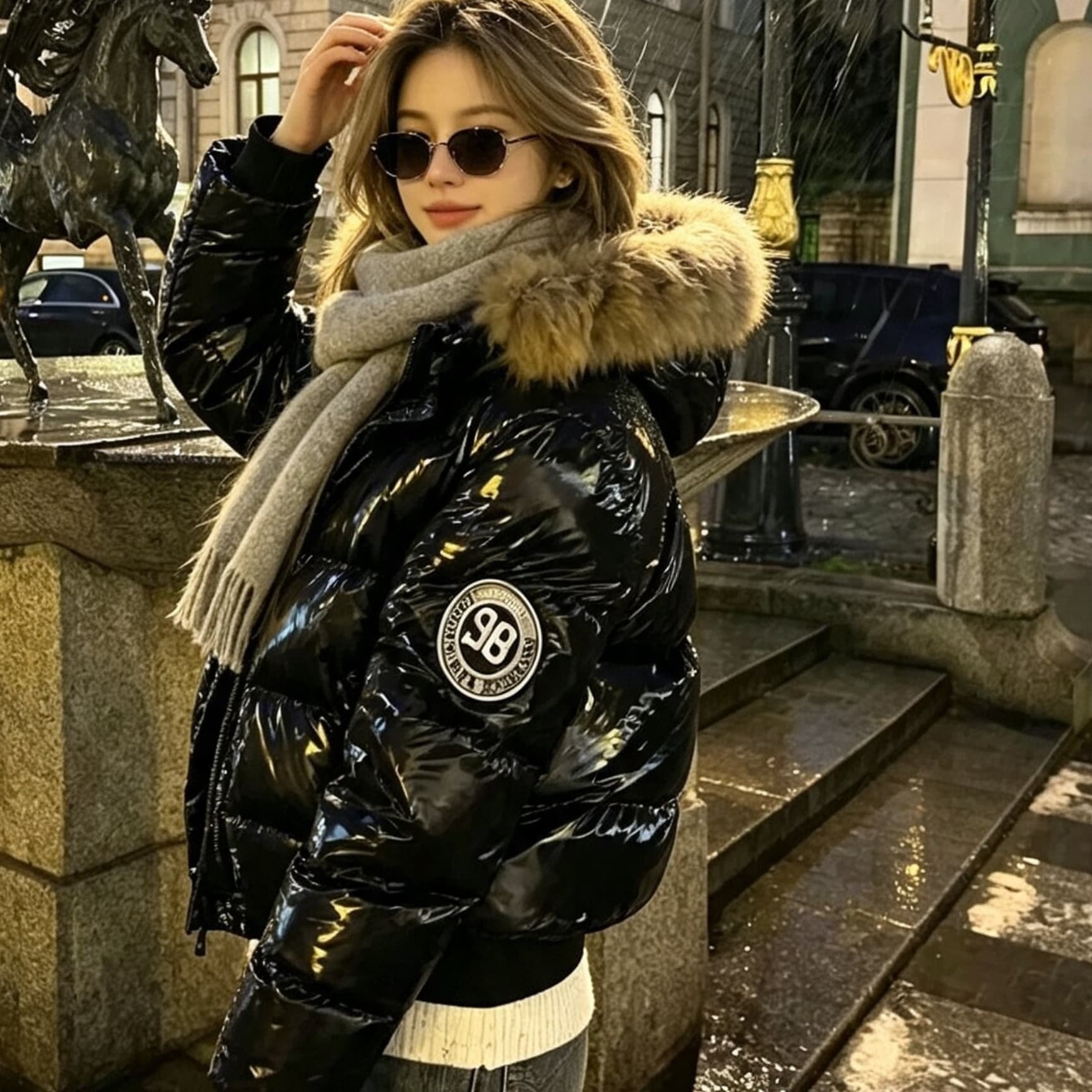 citygirl 사설 서비스 작은 키 루즈핏 패션 밝은 얼굴 방수 오염 방지 슬림해 보이는 아래 면화 의류 여성 한국 스타일 면 의류 이미지 2