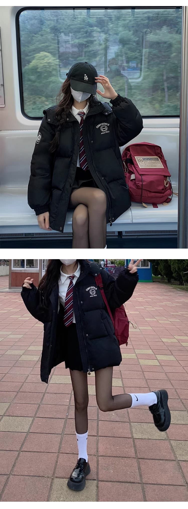 학원 스타일 검정색 쇼트 스타일 면 의류 여성 작은 키 겨울 2026 새로운 폭발 두꺼운 면 옷 얼굴 외 복 재킷 상세 이미지 9