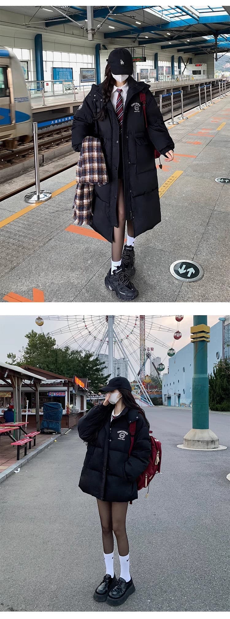 학원 스타일 검정색 쇼트 스타일 면 의류 여성 작은 키 겨울 2026 새로운 폭발 두꺼운 면 옷 얼굴 외 복 재킷 상세 이미지 10