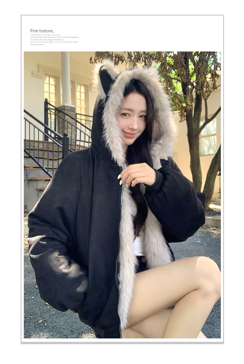 실사 사슴 캐시미어 Parker 서비스 쇼트 스타일 아래 면화 의류 모방 토끼털 큰 모피 칼라 후드 면 옷 재킷 아메리칸 레트로 상세 이미지 11