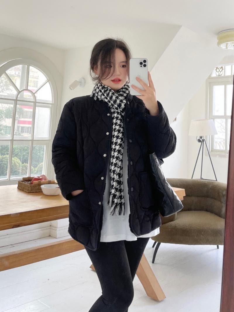 없음 칼라 양털 패치워크 얇고 가벼운 패션 겨울 한국 스타일 루즈핏 작은 샤넬 스타일 링 그리드 보온 면 옷 면 의류 상세 이미지 13