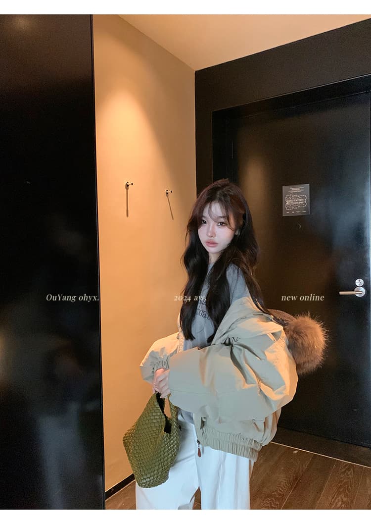 지구 Ouyang 대 전갈 모피 칼라 다운 재킷 여성 겨울 면 옷 여성 두꺼운 보온 소뿔 버클 후드 재킷 상세 이미지 32