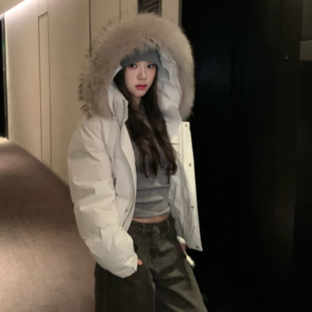 작은 키 아래 면화 의류 여성 재킷 워크웨어 Parker ins 한국 스타일 두꺼운 후드 쇼트 스타일 다운 코튼 외투 이미지 5