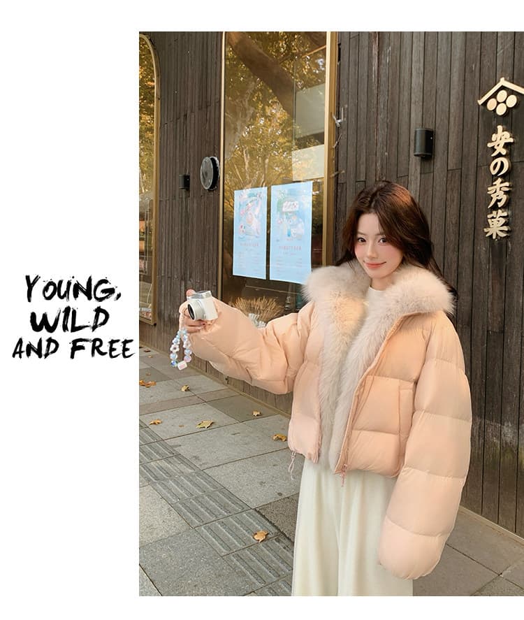 학원 패치워크 쇼트 스타일 아래 면화 의류 여성 모방 여우 모피 칼라 루즈핏 두꺼운 작은 키 한국 스타일 빵 외투 상세 이미지 55