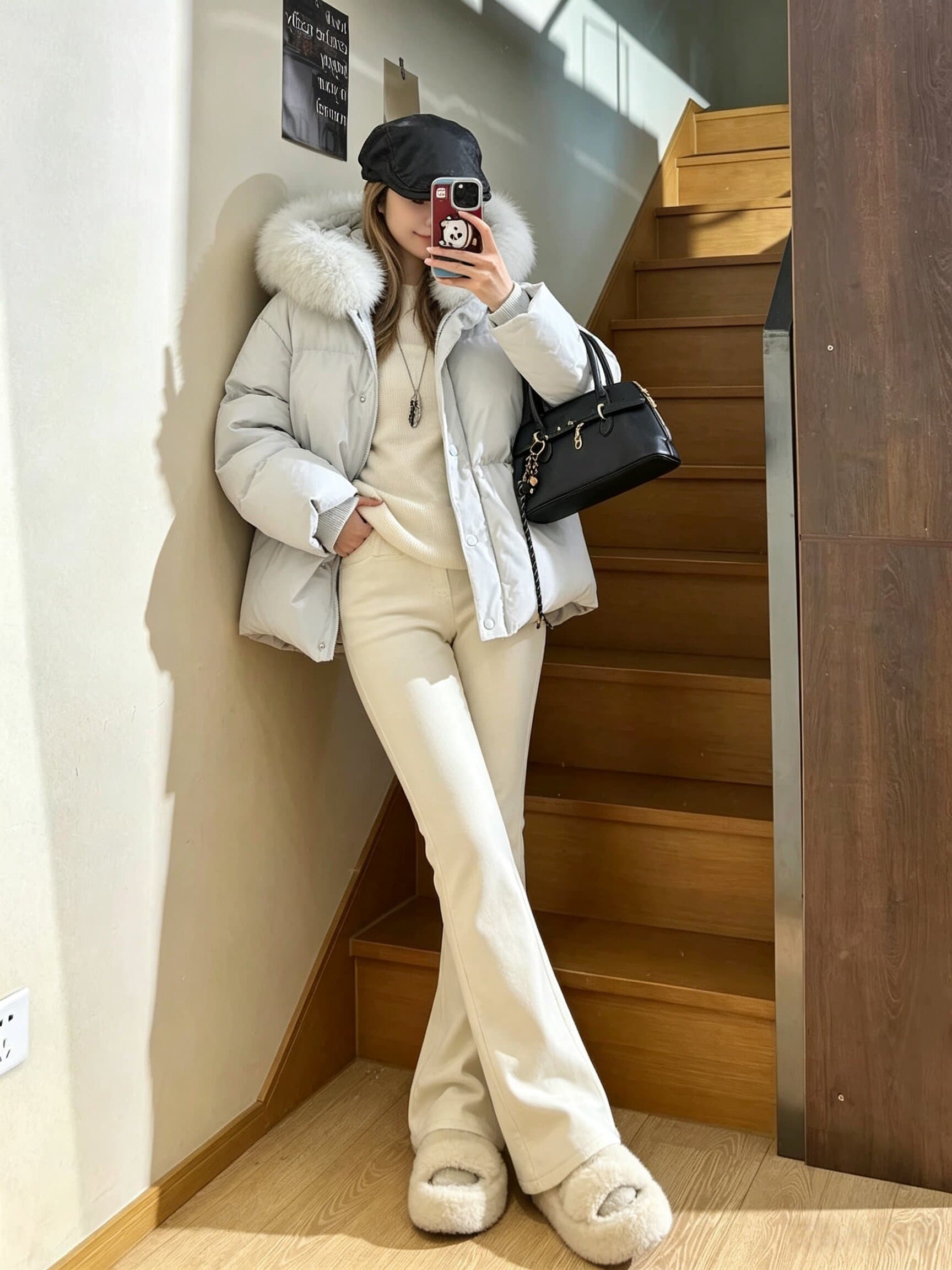 실사 폭스 큰 모피 칼라 후드 쇼트 스타일 다운 재킷 여성 작은 키 겨울 한국 스타일 루즈핏 두꺼운 보온 재킷 상세 이미지 2