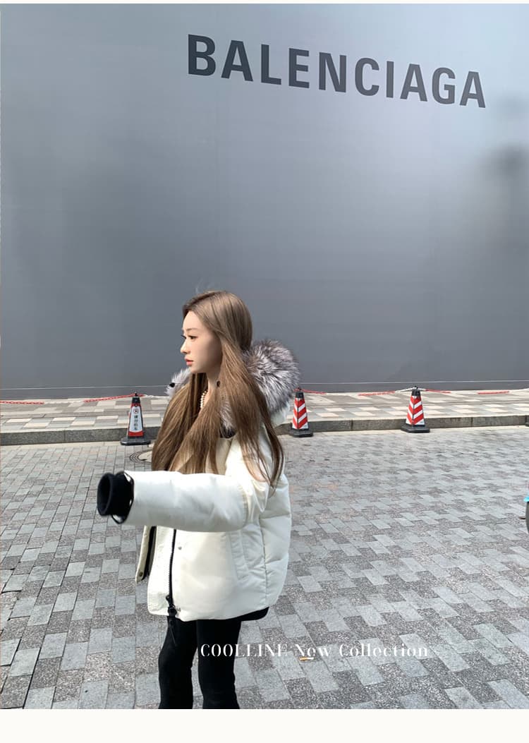 coolline 숲 희 무거운 작업 chao 큰 모피 칼라 쇼트 스타일 화이트 다운 코트 면 의류 여성 보온 재킷 겨울 상세 이미지 8