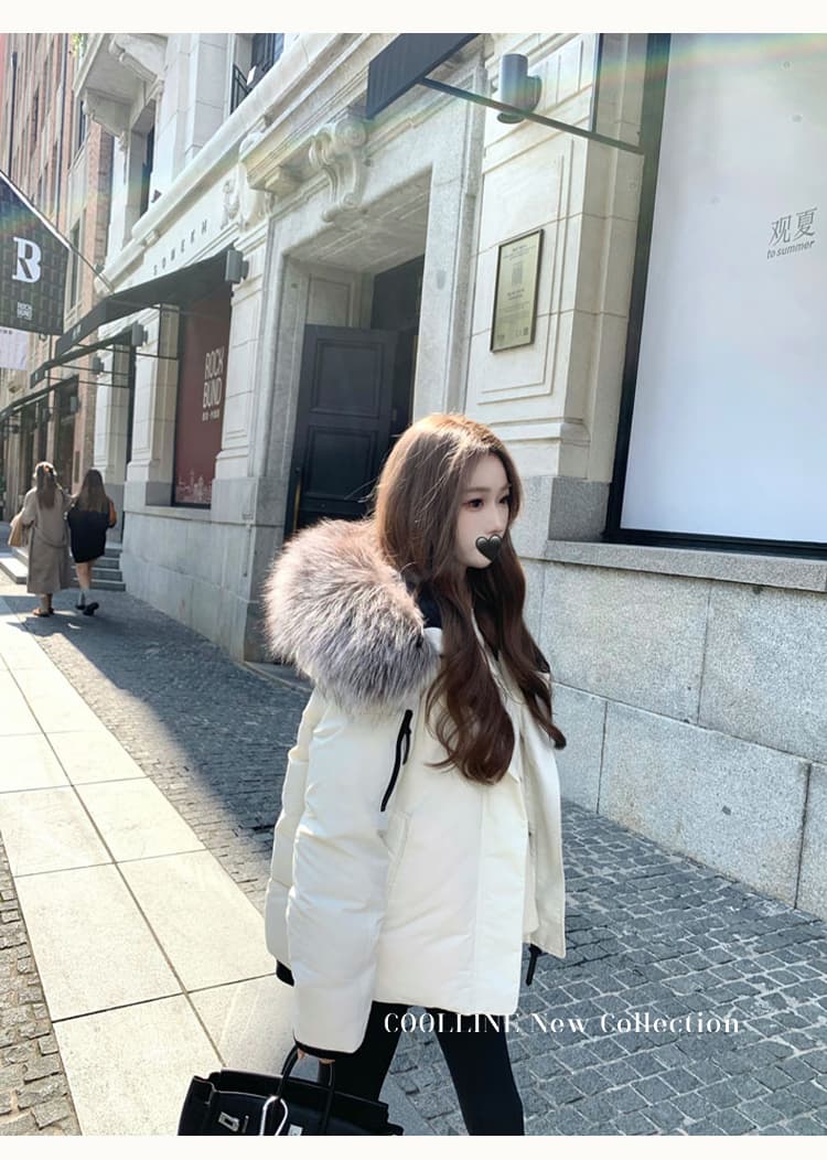 coolline 숲 희 무거운 작업 chao 큰 모피 칼라 쇼트 스타일 화이트 다운 코트 면 의류 여성 보온 재킷 겨울 상세 이미지 17