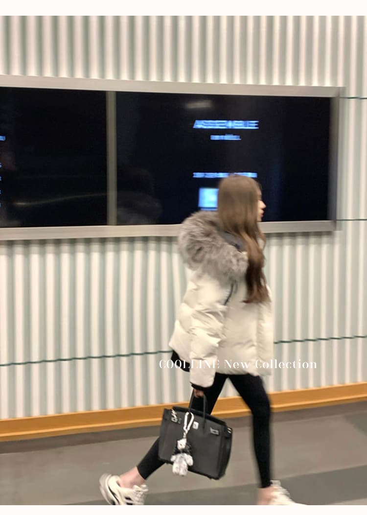 coolline 숲 희 무거운 작업 chao 큰 모피 칼라 쇼트 스타일 화이트 다운 코트 면 의류 여성 보온 재킷 겨울 상세 이미지 20