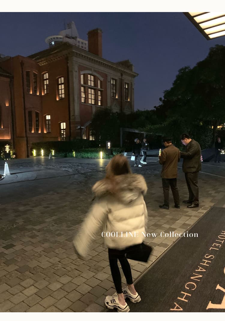 coolline 숲 희 무거운 작업 chao 큰 모피 칼라 쇼트 스타일 화이트 다운 코트 면 의류 여성 보온 재킷 겨울 상세 이미지 23
