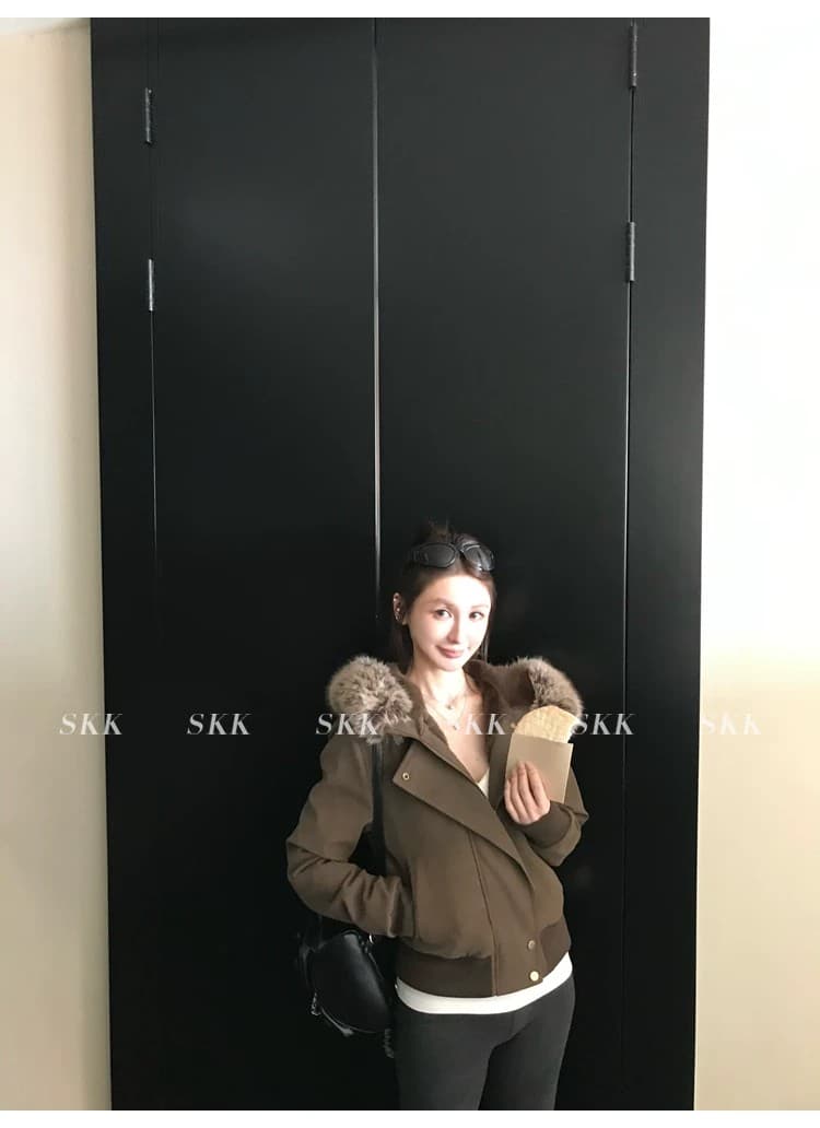 2026 새로운 슈퍼 잘 생긴 후드 큰 모피 칼라 문 襟 아래 면화 의류 스웨이드 오토바이 서비스 보온 여성 코트 상세 이미지 9