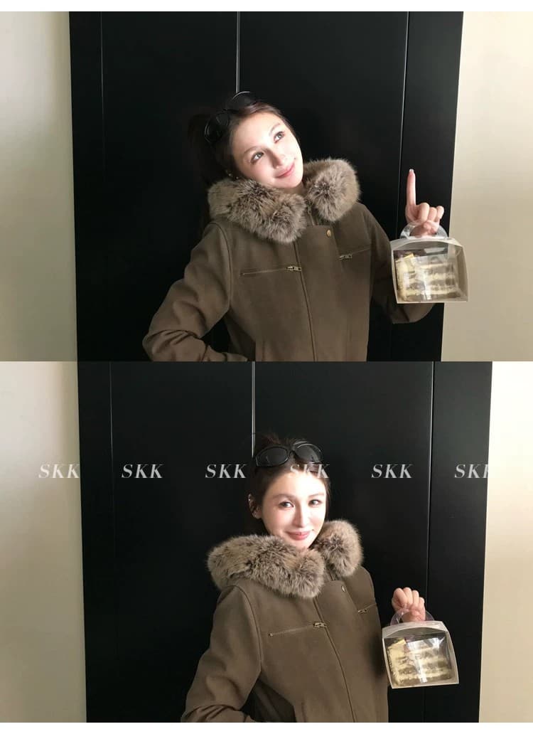 2026 새로운 슈퍼 잘 생긴 후드 큰 모피 칼라 문 襟 아래 면화 의류 스웨이드 오토바이 서비스 보온 여성 코트 상세 이미지 28