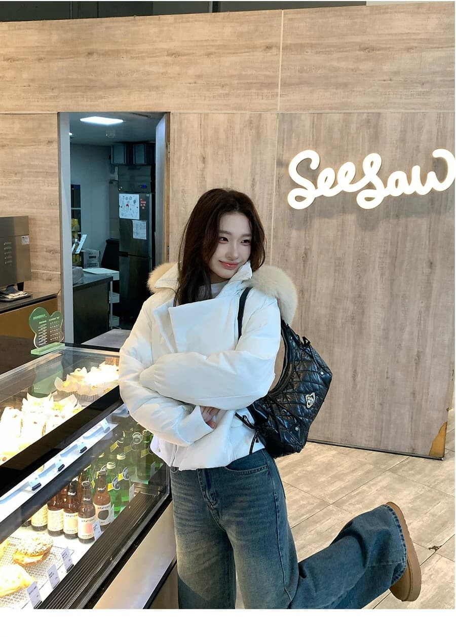 2026 새로운 슈퍼 잘 생긴 후드 큰 모피 칼라 문 襟 아래 면화 의류 여성 짧은 보온 겨울 여성 코트 상세 이미지 6