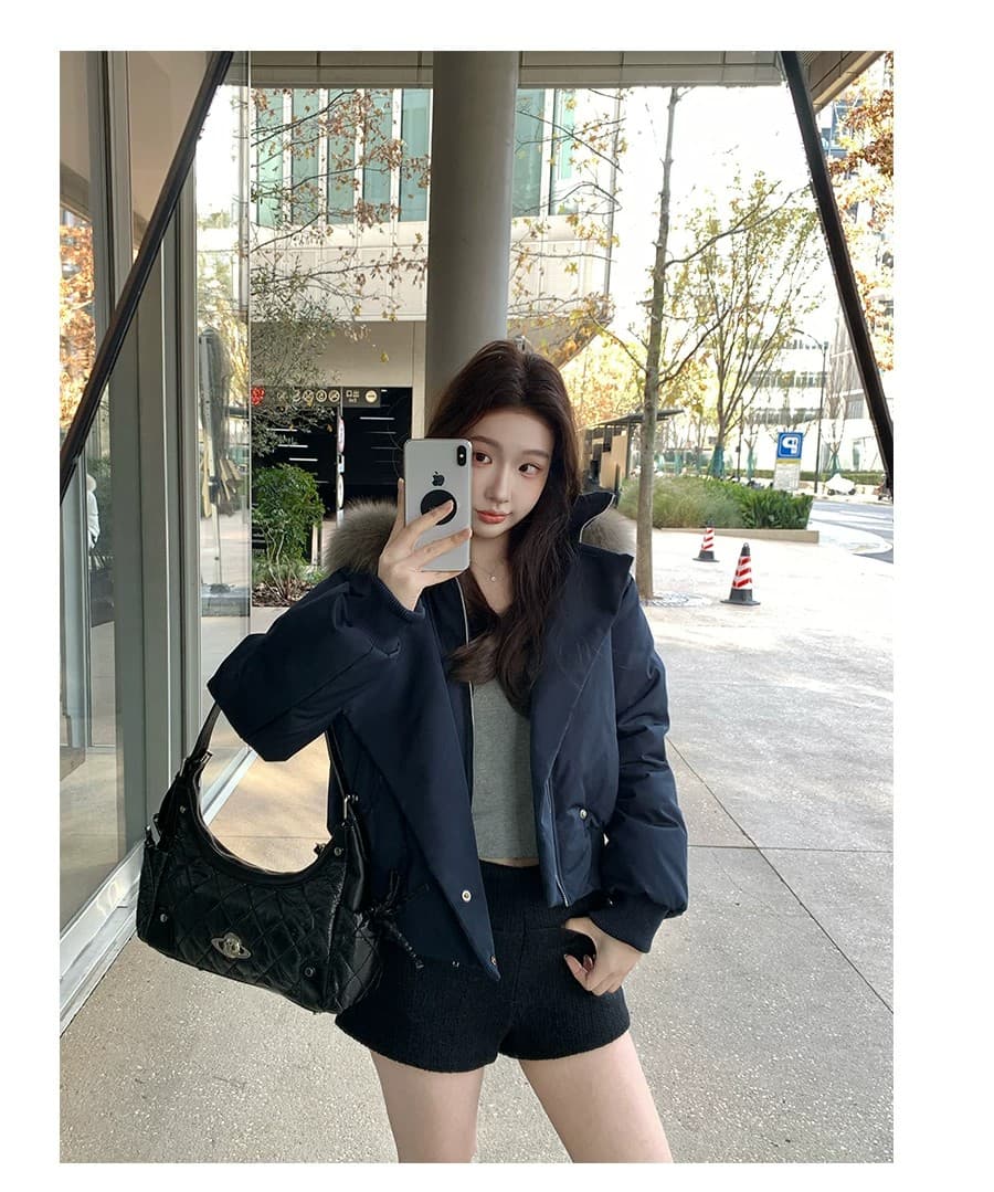2026 새로운 슈퍼 잘 생긴 후드 큰 모피 칼라 문 襟 아래 면화 의류 여성 짧은 보온 겨울 여성 코트 상세 이미지 19