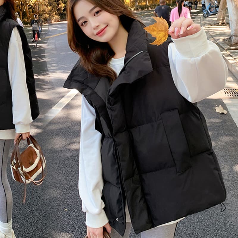 실사 조끼 여자 가을 겨울 새로운 한국 스타일 루즈핏 다용도 다운 코튼 조끼 조끼 어깨 외출용 쇼트 스타일 재킷 이미지 4