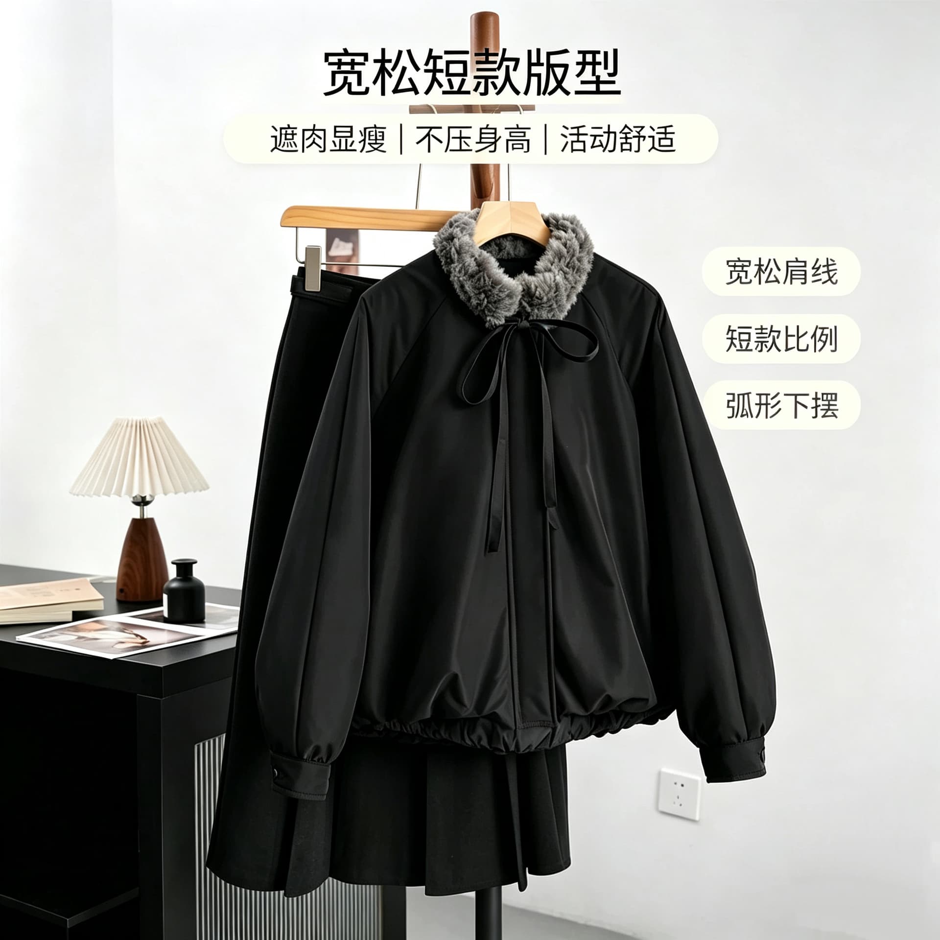 new empire25 겨울 새로운 디자인 센스 작은 대중 맨위 모피 칼라 두꺼운 검정색 꽃밭 면 의류 여성 코트 상세 이미지 2