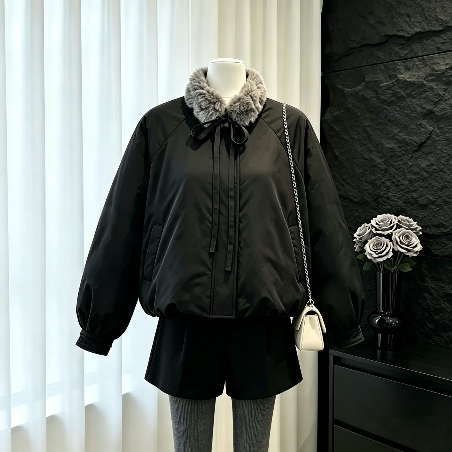 new empire25 겨울 새로운 디자인 센스 작은 대중 맨위 모피 칼라 두꺼운 검정색 꽃밭 면 의류 여성 코트 상세 이미지 8