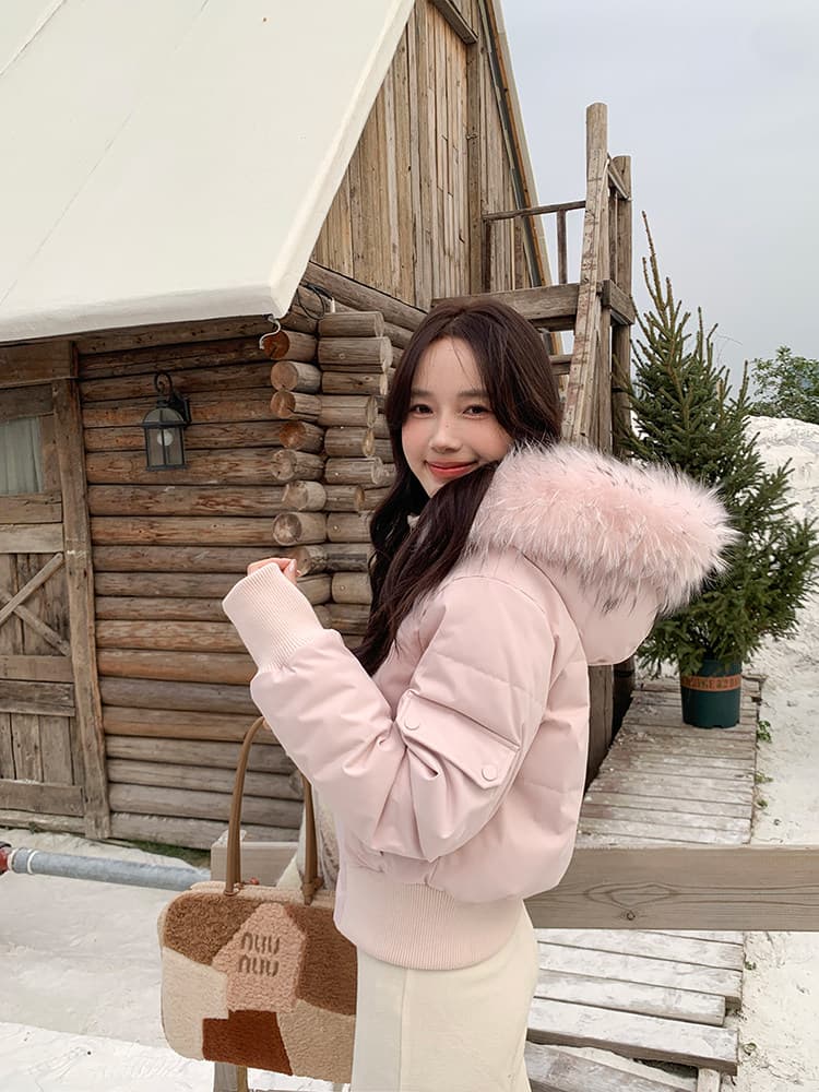 작은 마을 산산 눈 반사하다 阑珊 시뮬레이션 전갈 모피 칼라 면 의류 여성 겨울 방풍 쇼트 스타일 후드 작은 키 재킷 상세 이미지 12