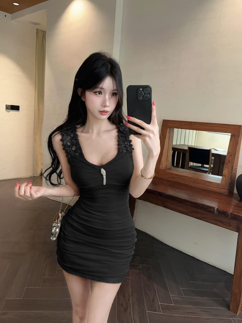 실사 섹시함 u 칼라 망사 조끼 원피스 상세 이미지 11