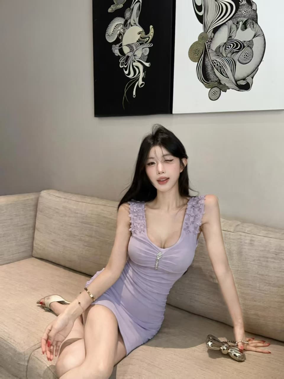 실사 섹시함 u 칼라 망사 조끼 원피스 상세 이미지 18