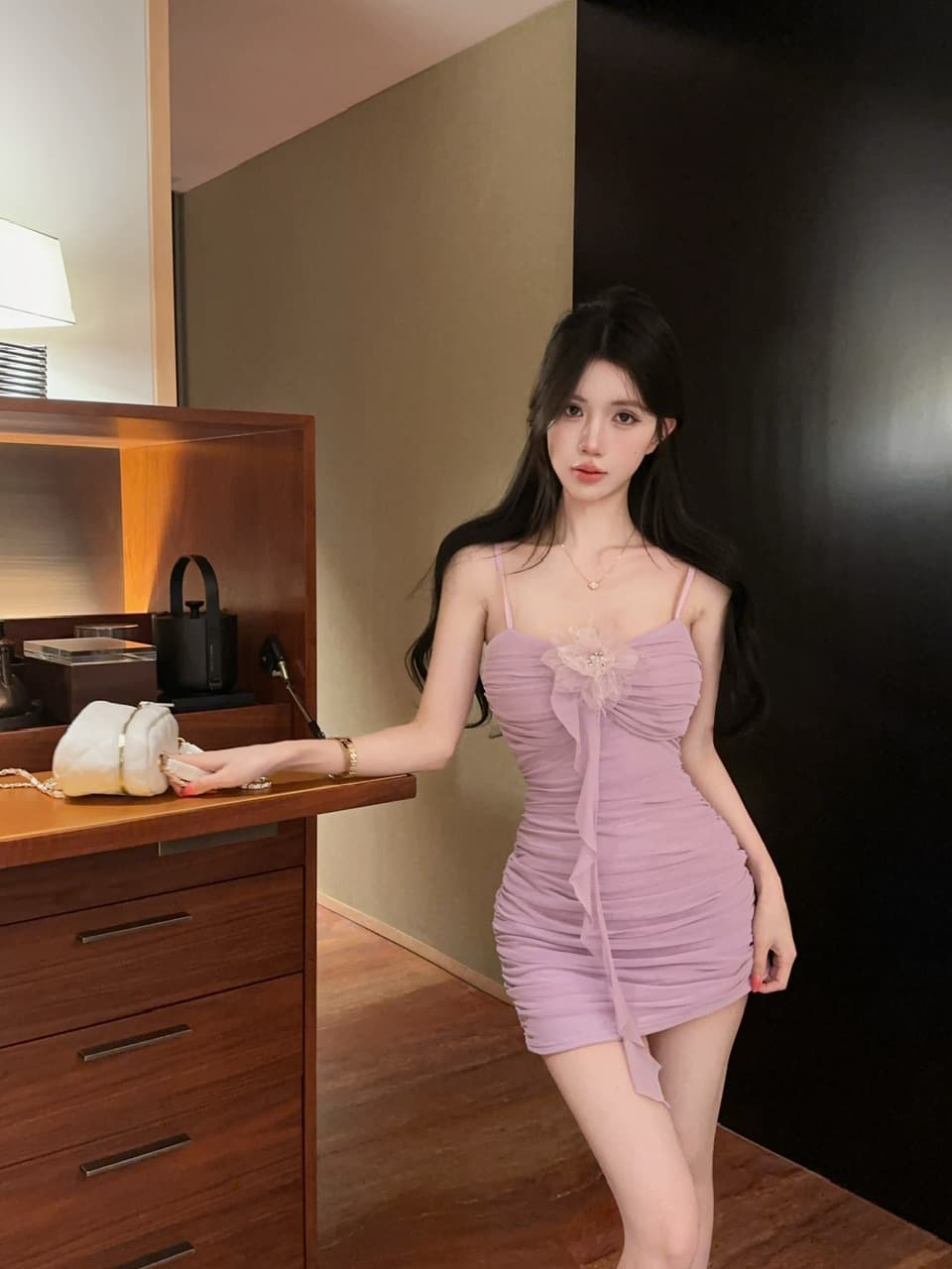 실사 섹시함 낮은 가슴 망사 쇼트 스타일 타이트 스커트 타이트 드레스 상세 이미지 3