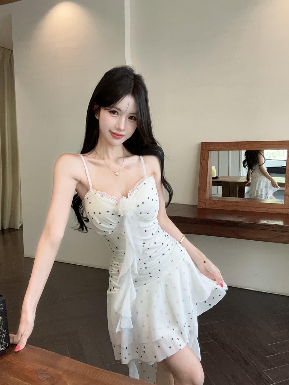 실사 섹시함 불규칙 망사 슬립 드레스 상세 이미지 11