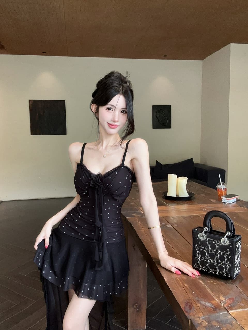 실사 섹시함 불규칙 망사 슬립 드레스 상세 이미지 17