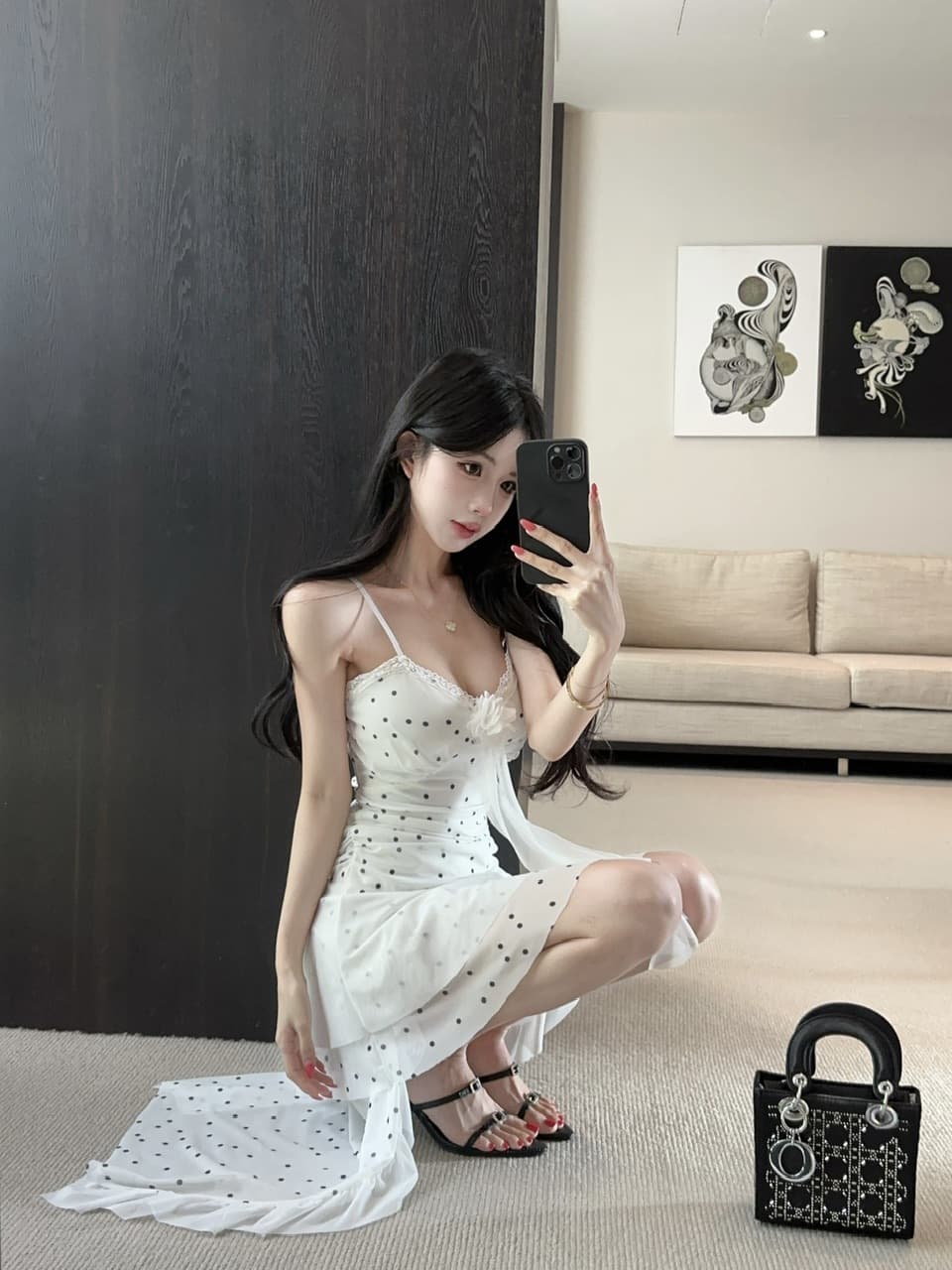 실사 섹시함 불규칙 망사 슬립 드레스 상세 이미지 18