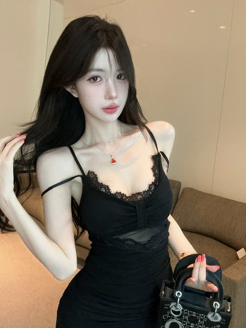 실사 섹시함 낮은 가슴 망사 타이트 스커트 드레스 복장 쇼트 스타일 상세 이미지 13