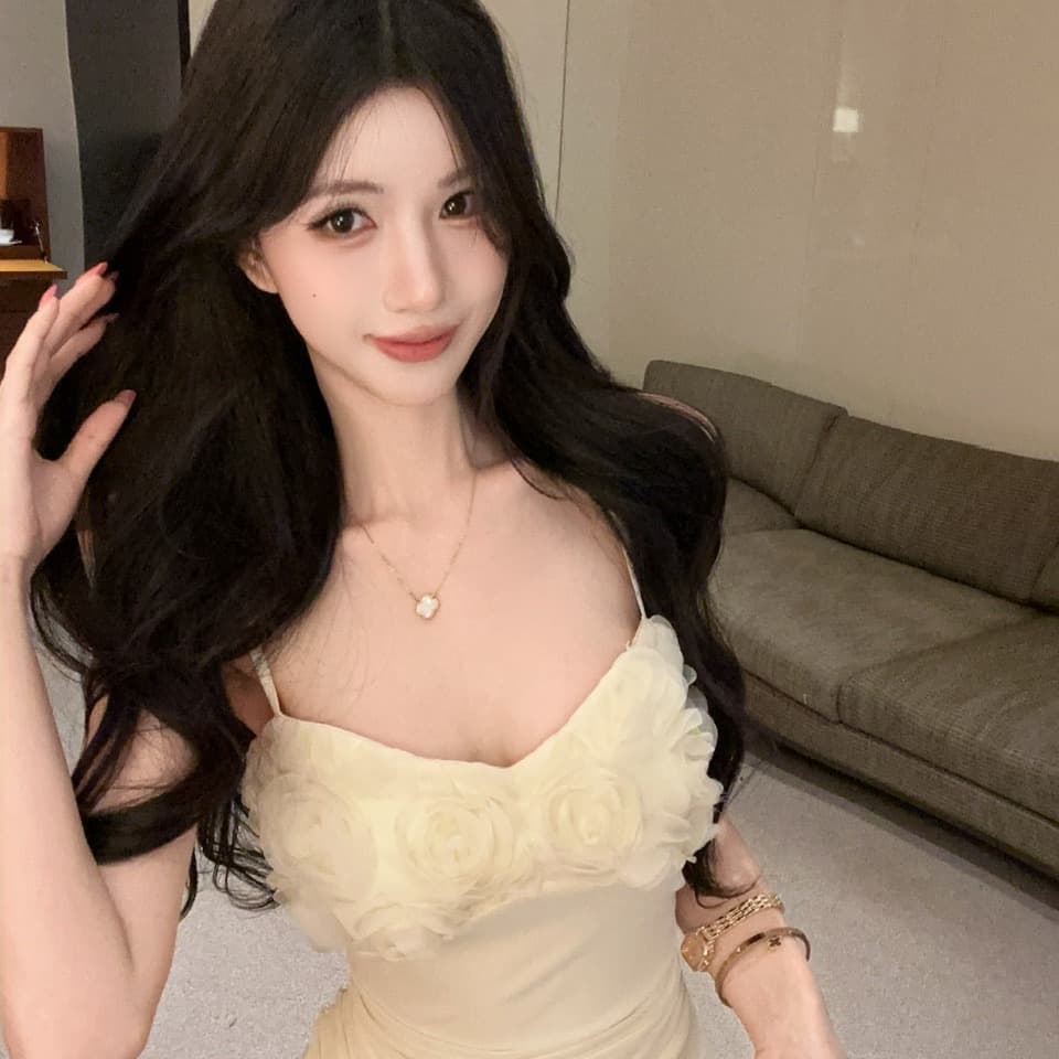 실사 섹시함 낮은 가슴 꽃 패치워크 망사 타이트 스커트 슬립 드레스 이미지 5