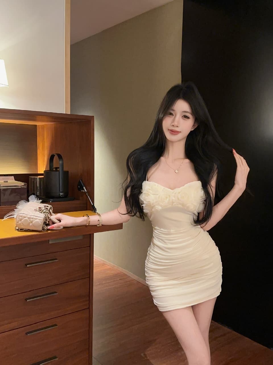 실사 섹시함 낮은 가슴 꽃 패치워크 망사 타이트 스커트 슬립 드레스 상세 이미지 22