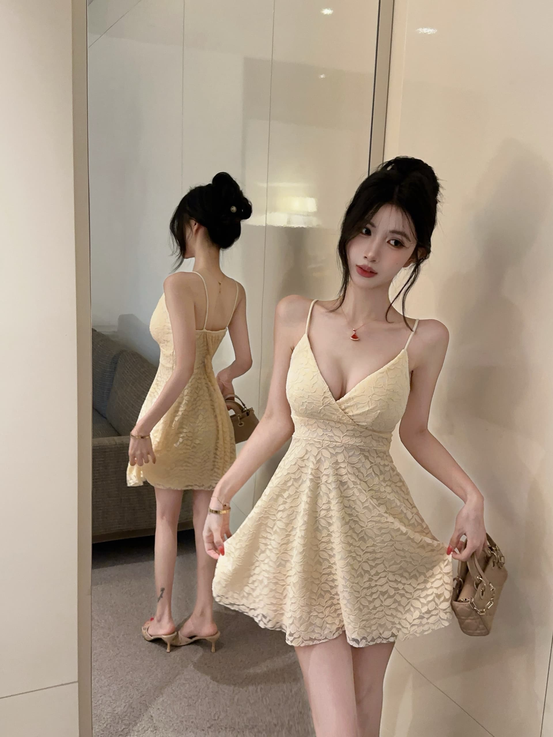 실사 섹시함 슬립 레이스 쇼트 스타일 드레스 복장