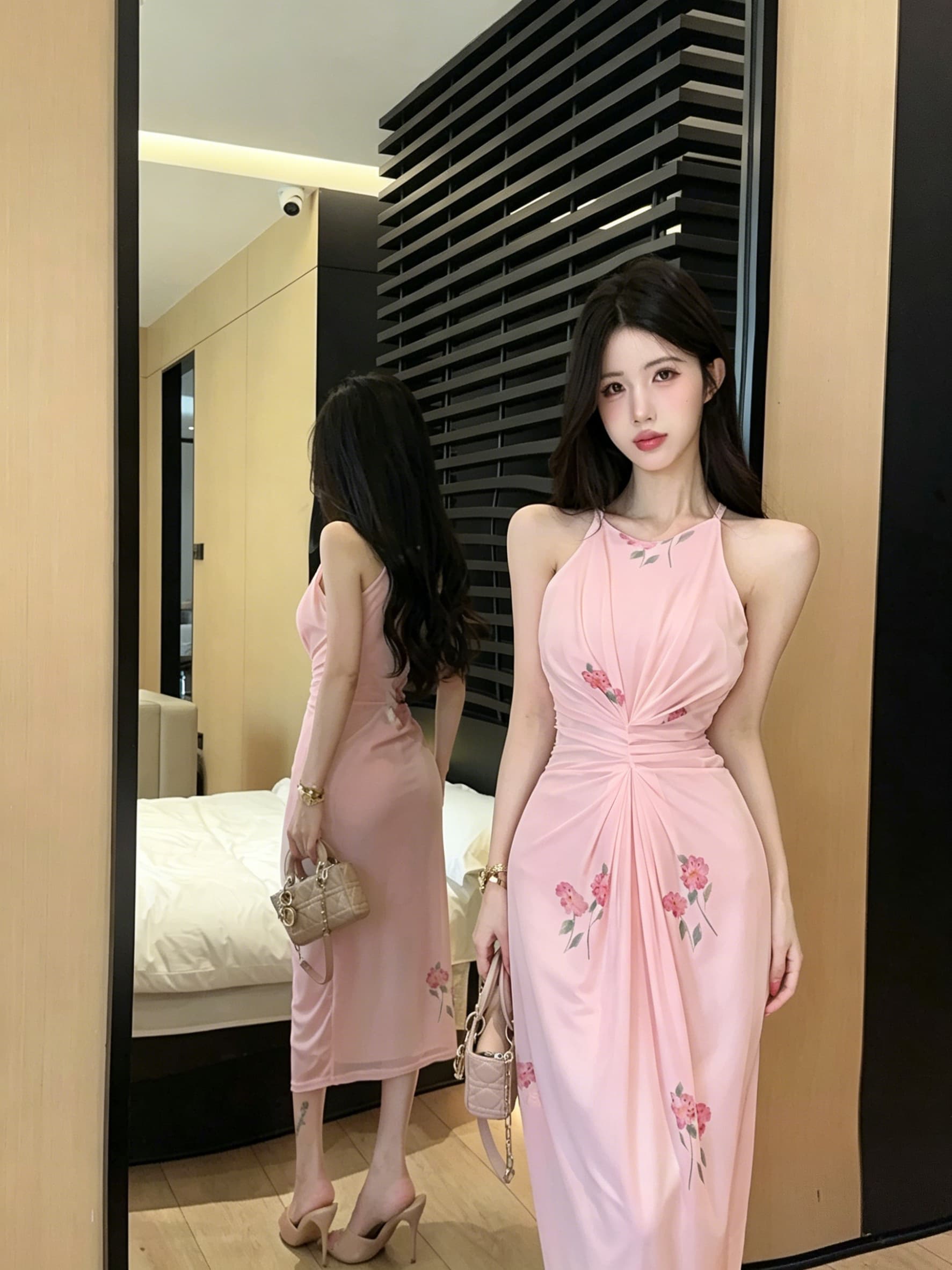 실사 섹시함 망사 프린트 롱 코트 드레스 복장 상세 이미지 1