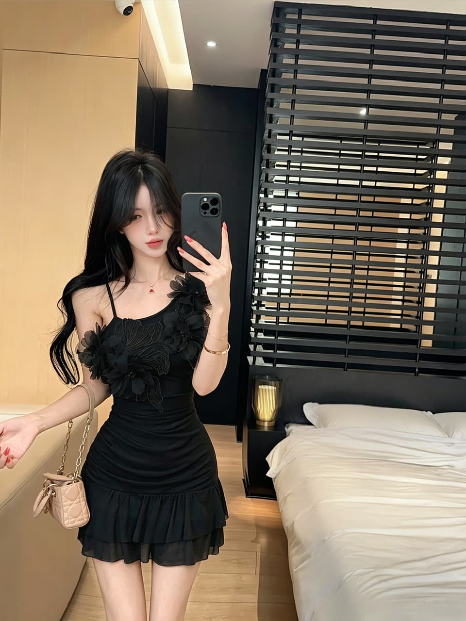 실사 섹시함 망사 꽃 패치워크 슬립 드레스 상세 이미지 10