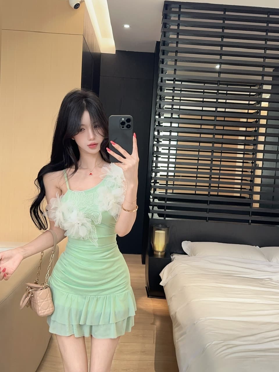 실사 섹시함 망사 꽃 패치워크 슬립 드레스 상세 이미지 22
