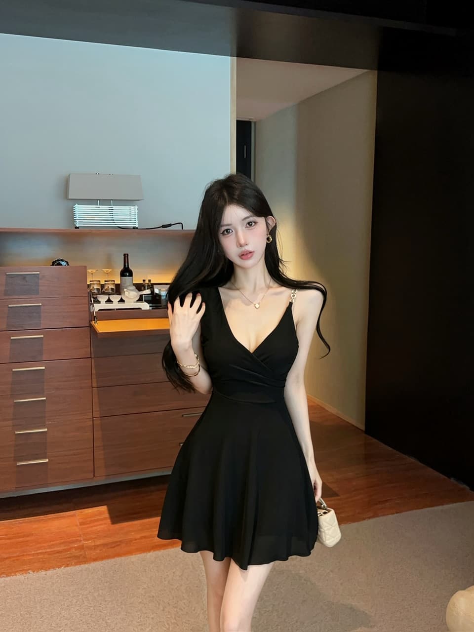 실사 섹시함 망사 허리 수축 큰 진자 슬립 드레스 이미지 4