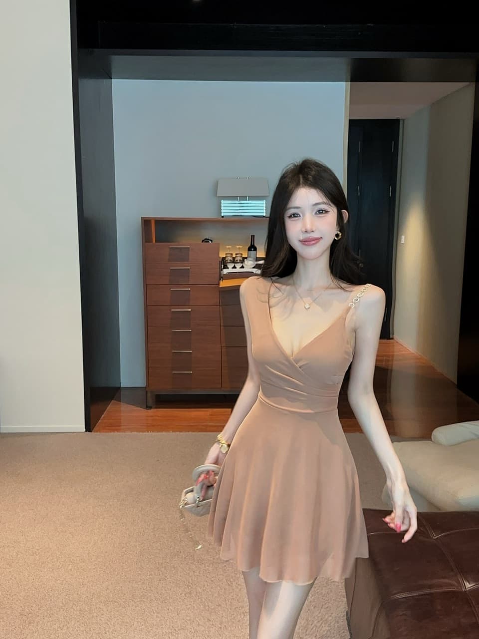 실사 섹시함 망사 허리 수축 큰 진자 슬립 드레스 상세 이미지 19