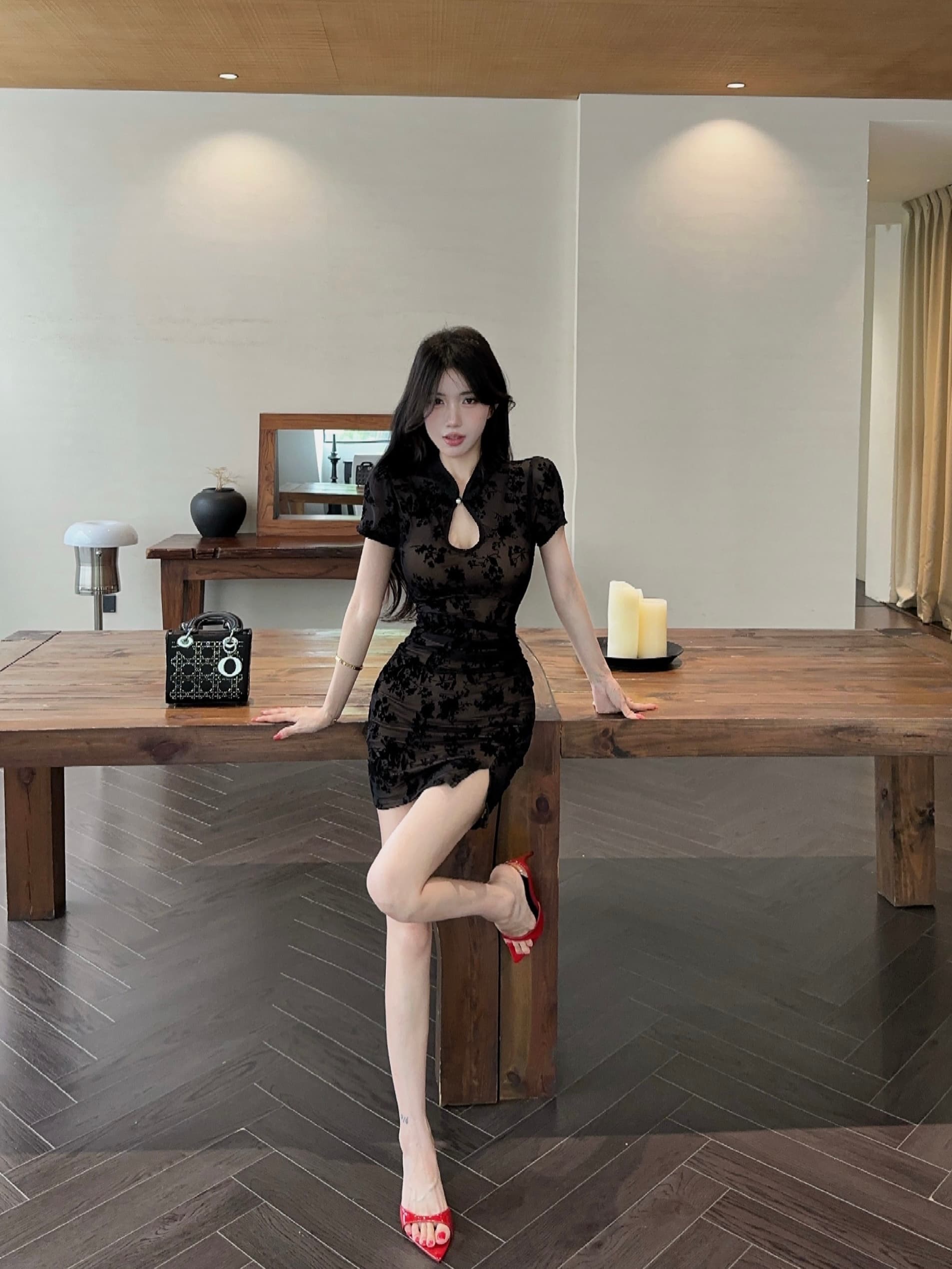 실사 섹시함 망사 패치워크 타이트 스커트 드레스 복장 상세 이미지 6