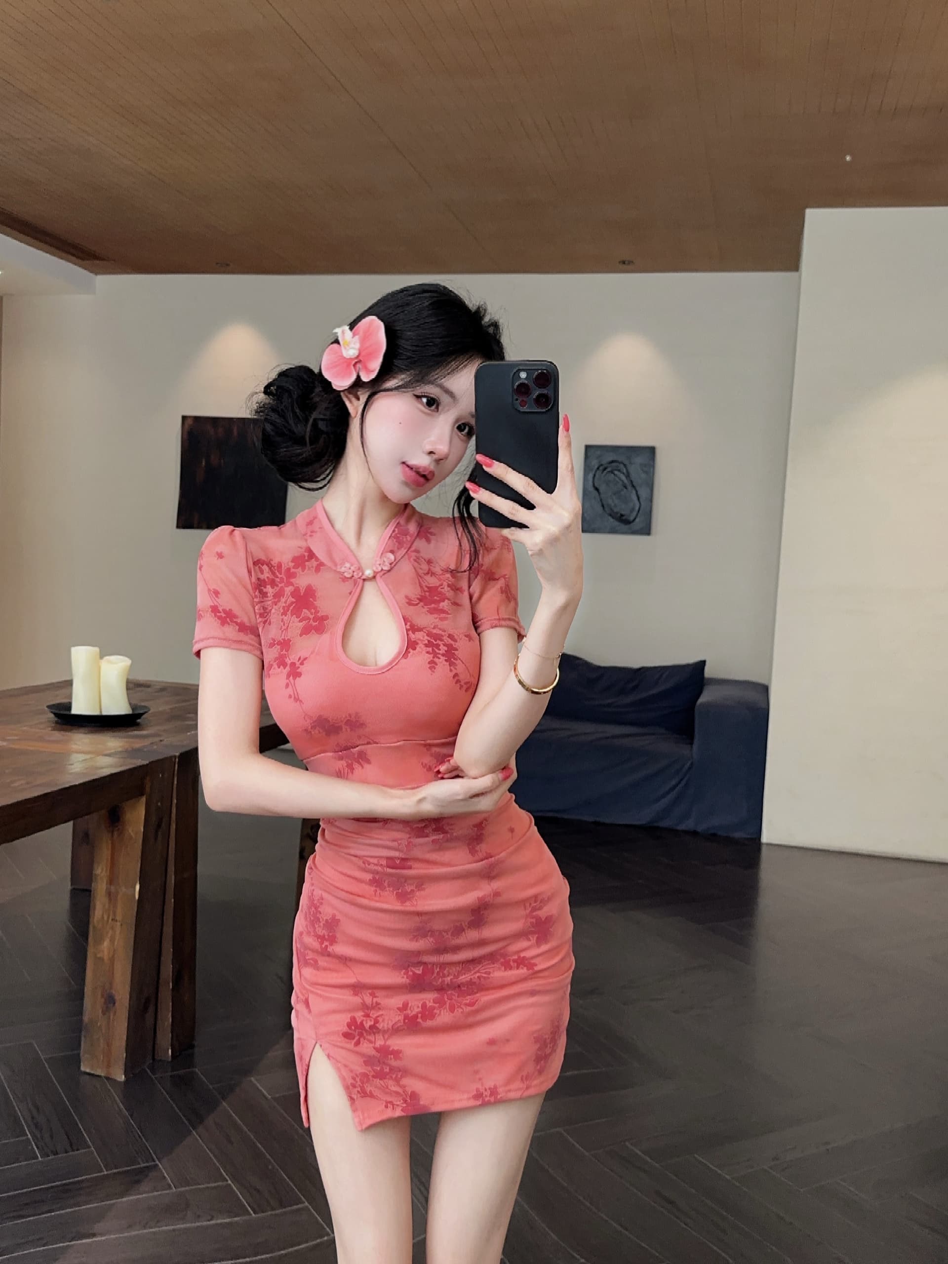 실사 섹시함 망사 패치워크 타이트 스커트 드레스 복장 상세 이미지 36