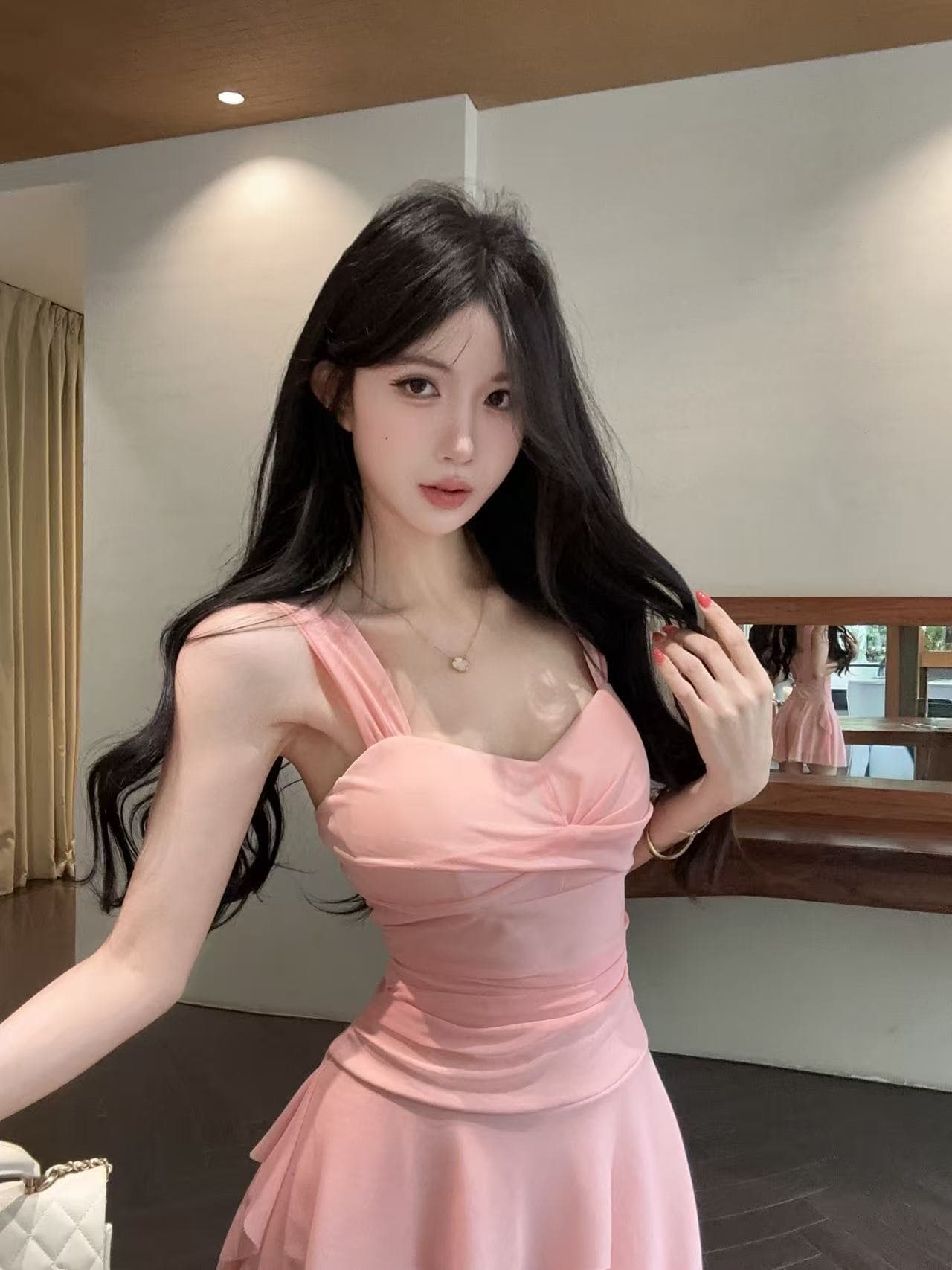 실사 섹시함 망사 큰 진자 조끼 스커트 상세 이미지 25
