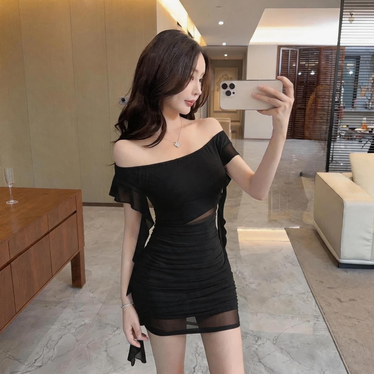 실사 섹시함 낮은 가슴 쇼트 스타일 술 패치워크 망사 드레스 상세 이미지 23