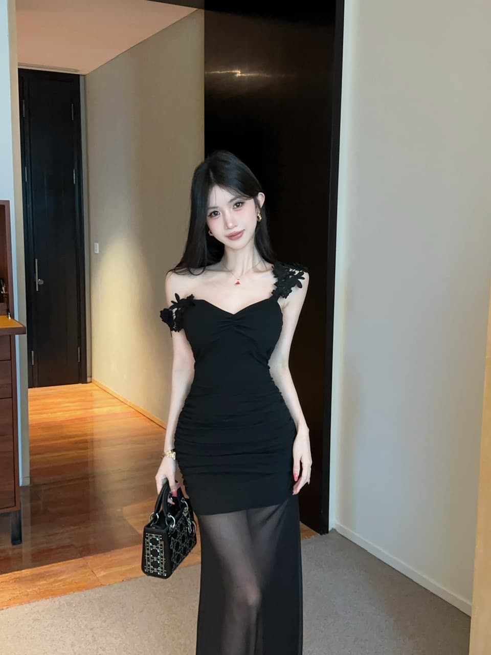 실사 섹시함 망사 롱 코트 드레스 이미지 3