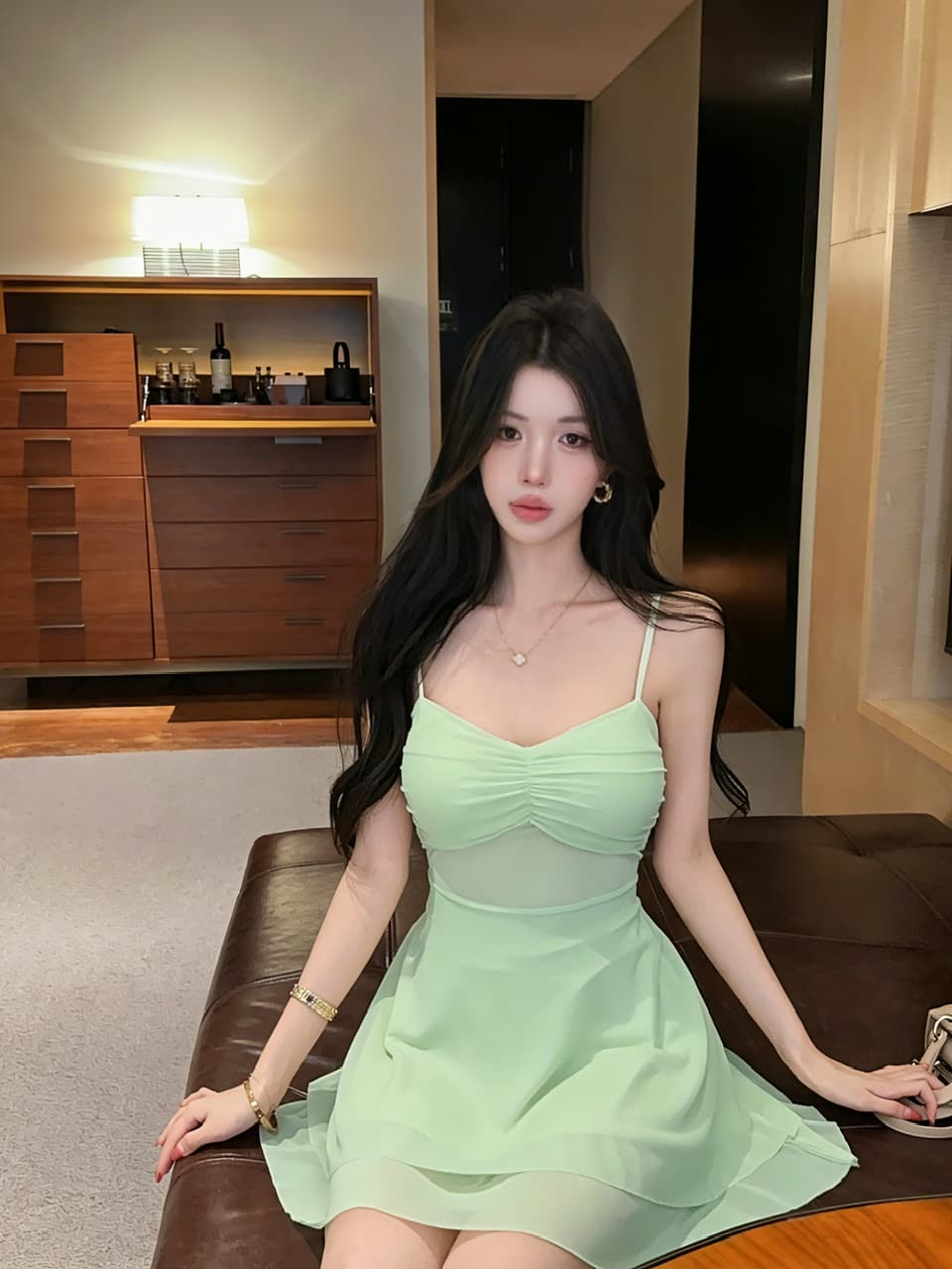 실사 섹시함 낮은 가슴 망사 쇼트 스타일 큰 진자 다중 레이어 타이트 드레스 상세 이미지 2