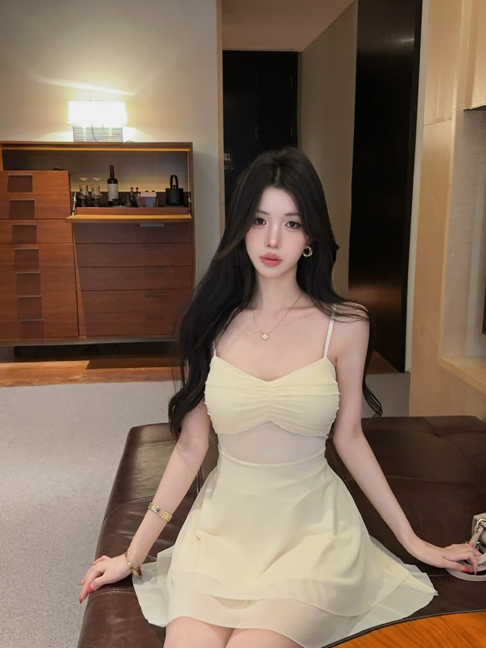 실사 섹시함 낮은 가슴 망사 쇼트 스타일 큰 진자 다중 레이어 타이트 드레스 상세 이미지 14