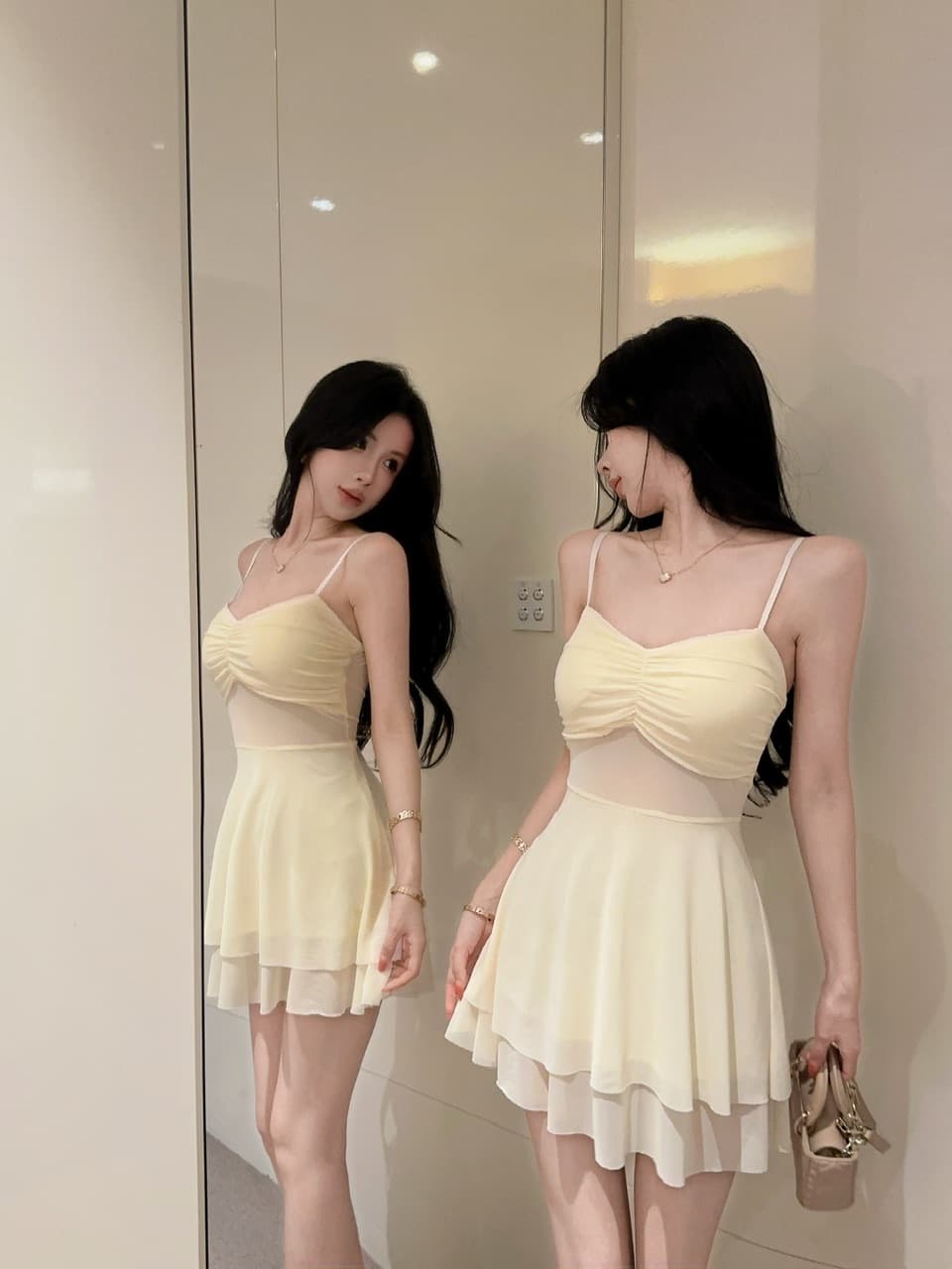 실사 섹시함 낮은 가슴 망사 쇼트 스타일 큰 진자 다중 레이어 타이트 드레스 상세 이미지 19