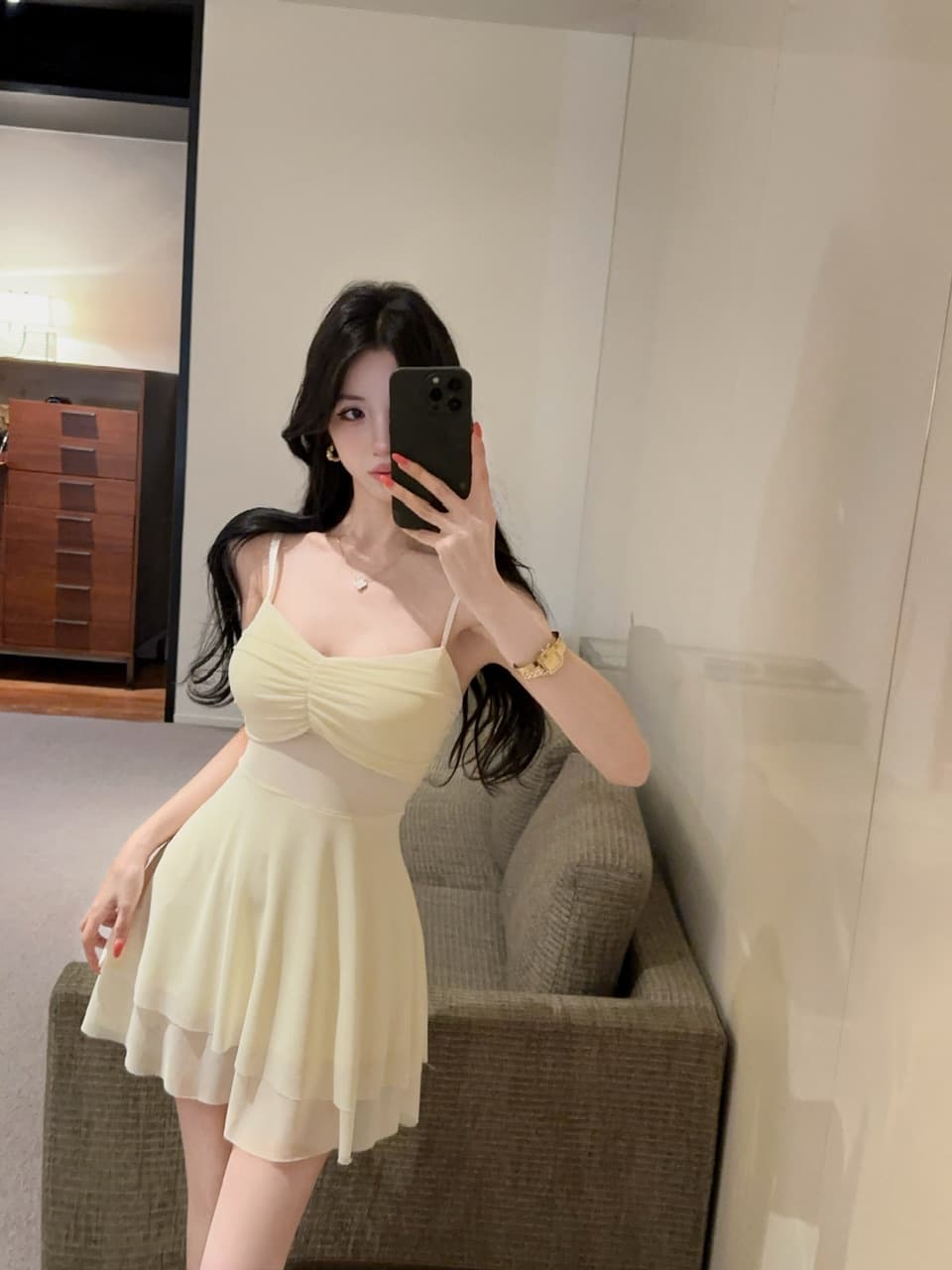 실사 섹시함 낮은 가슴 망사 쇼트 스타일 큰 진자 다중 레이어 타이트 드레스 상세 이미지 24