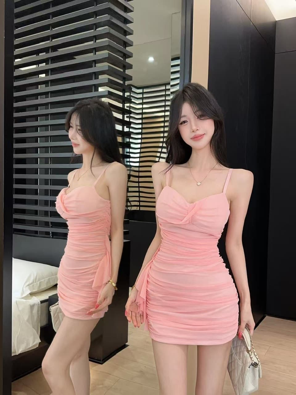 실사 섹시함 낮은 가슴 쇼트 스타일 망사 슬립 드레스 상세 이미지 8
