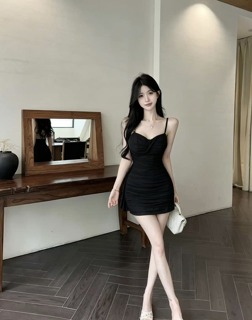 실사 섹시함 낮은 가슴 쇼트 스타일 망사 슬립 드레스 상세 이미지 16