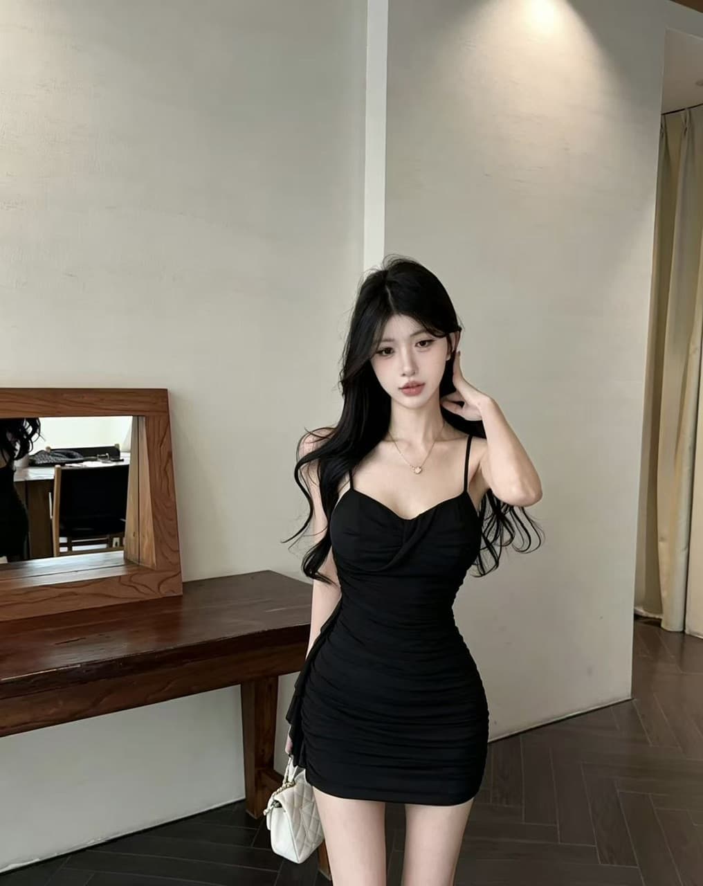 실사 섹시함 낮은 가슴 쇼트 스타일 망사 슬립 드레스 상세 이미지 19