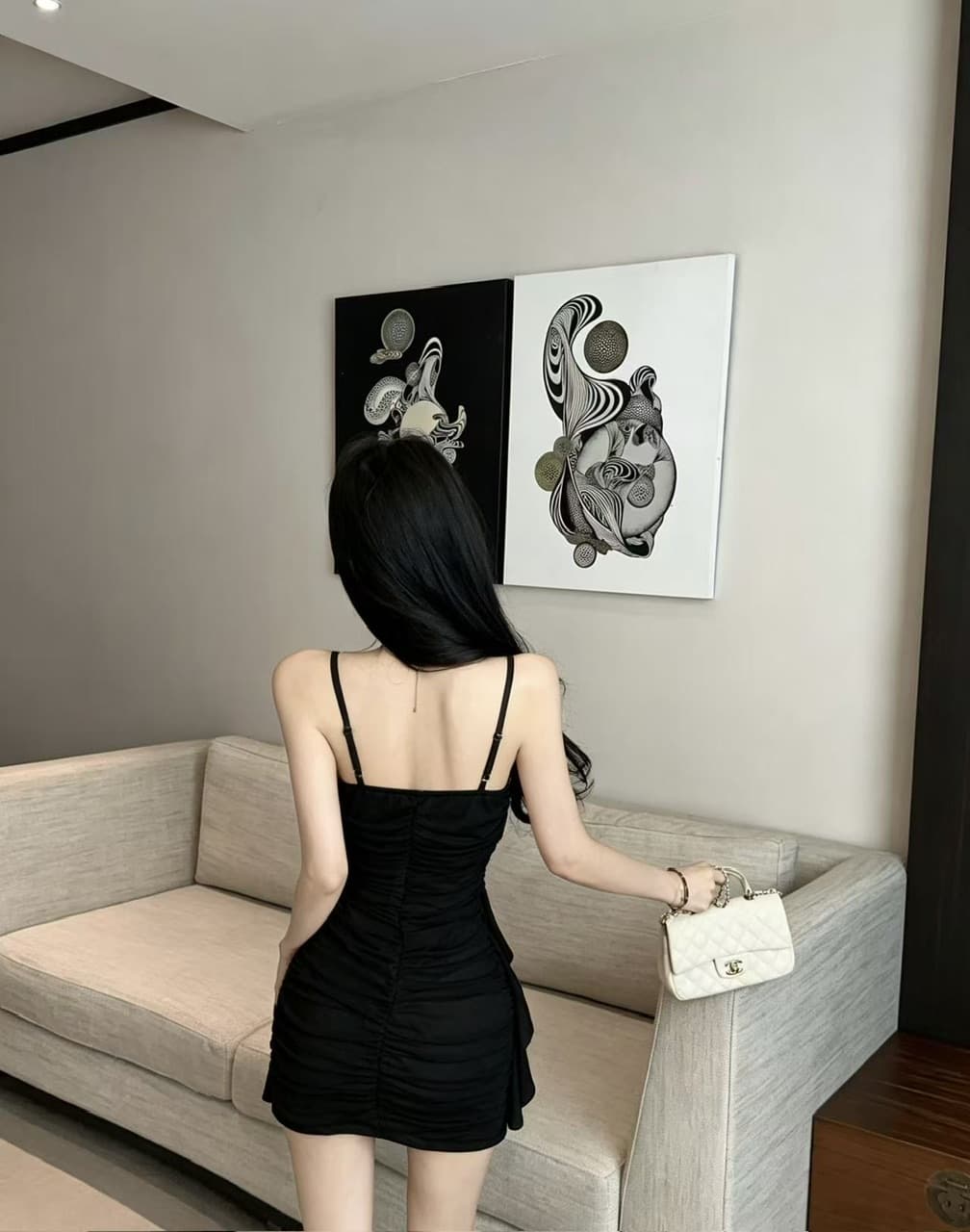 실사 섹시함 낮은 가슴 쇼트 스타일 망사 슬립 드레스 상세 이미지 21