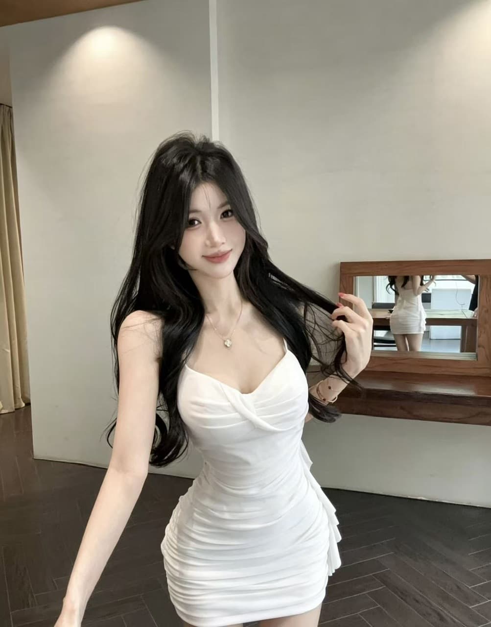 실사 섹시함 낮은 가슴 쇼트 스타일 망사 슬립 드레스 상세 이미지 22